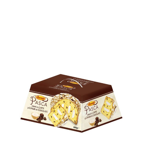 Boromir Pasca cu crema cu lapte și cipsuri de ciocolata 600GR Boromir Pasca cu crema cu lapte și cipsuri de ciocolata 600GR